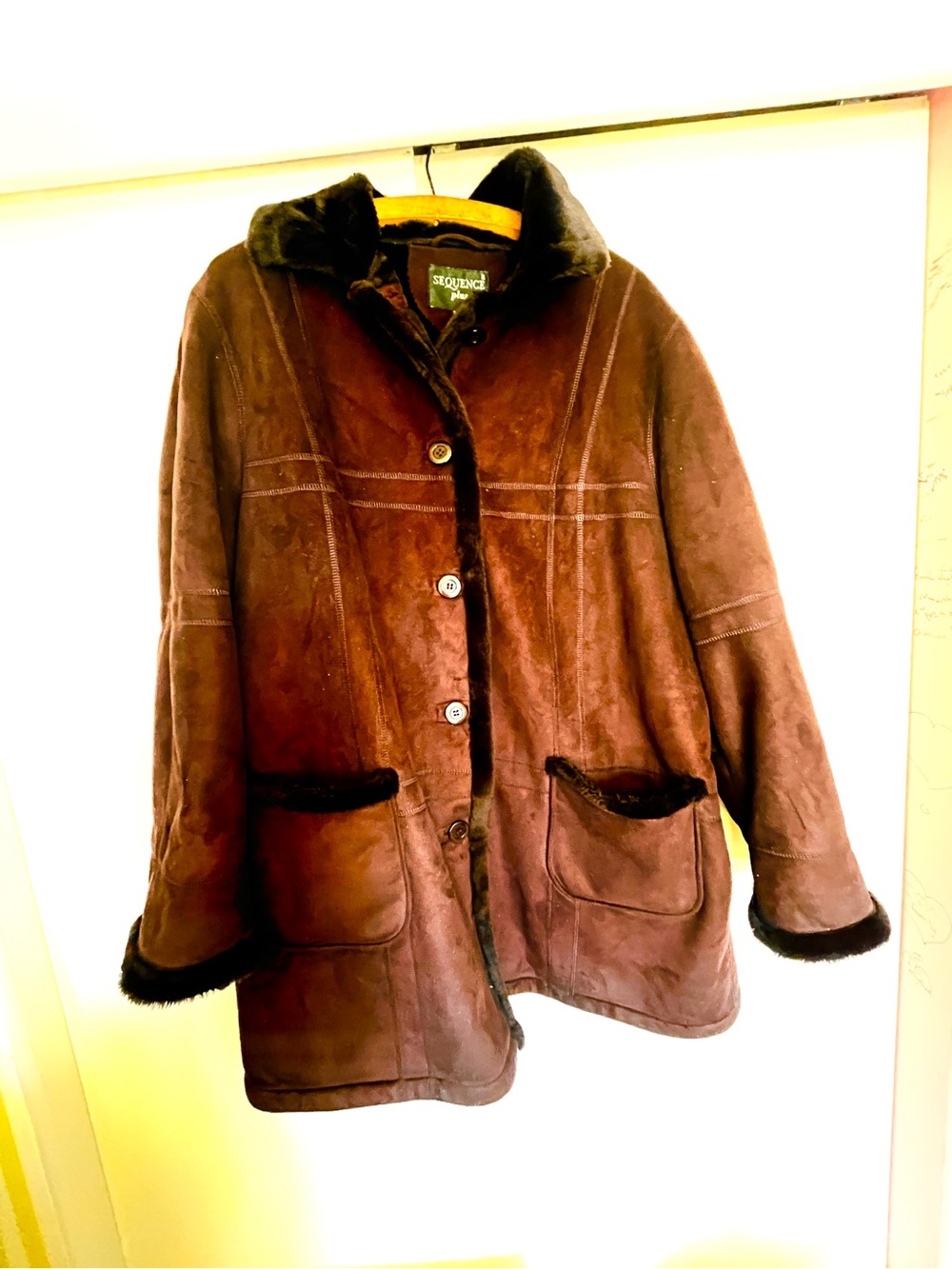 Sejour Plum Faux-Suede Jacket with Faux-Fur Trim